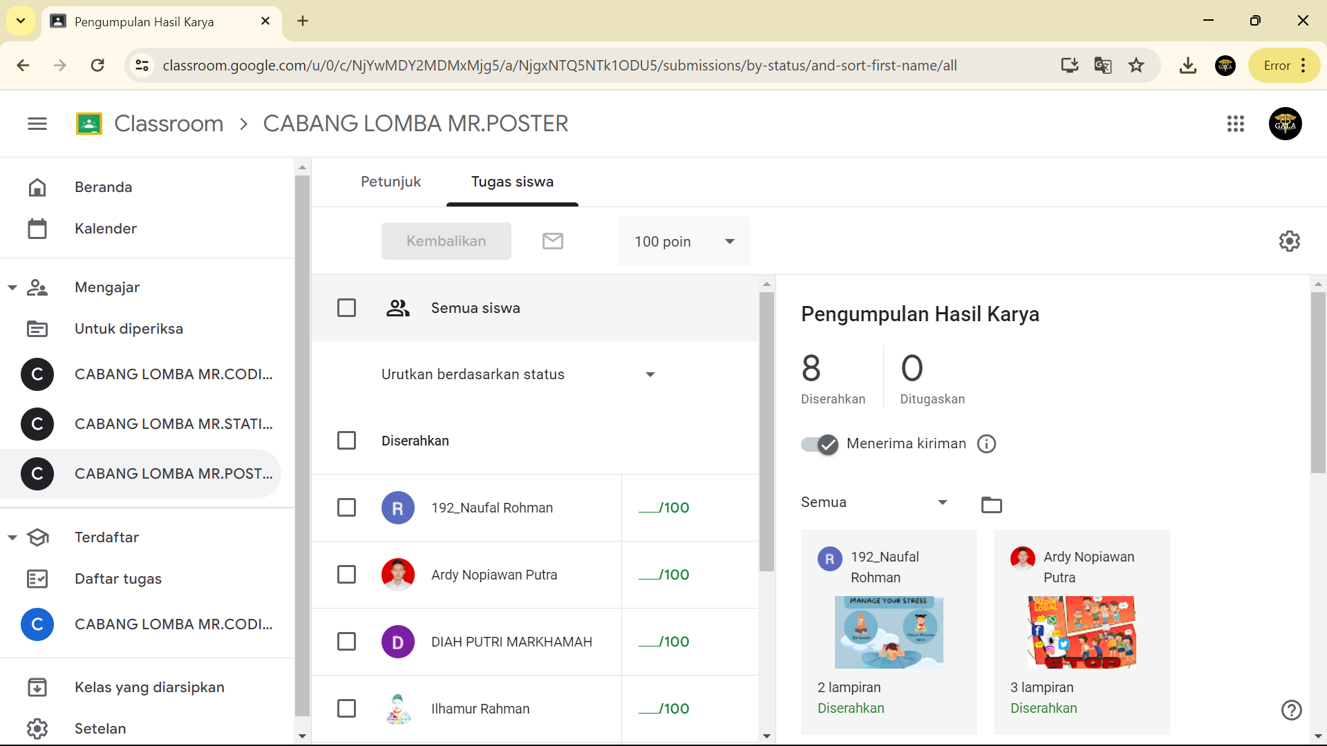 Peserta Mengirim Lembar Jawaban ke Google Classroom 